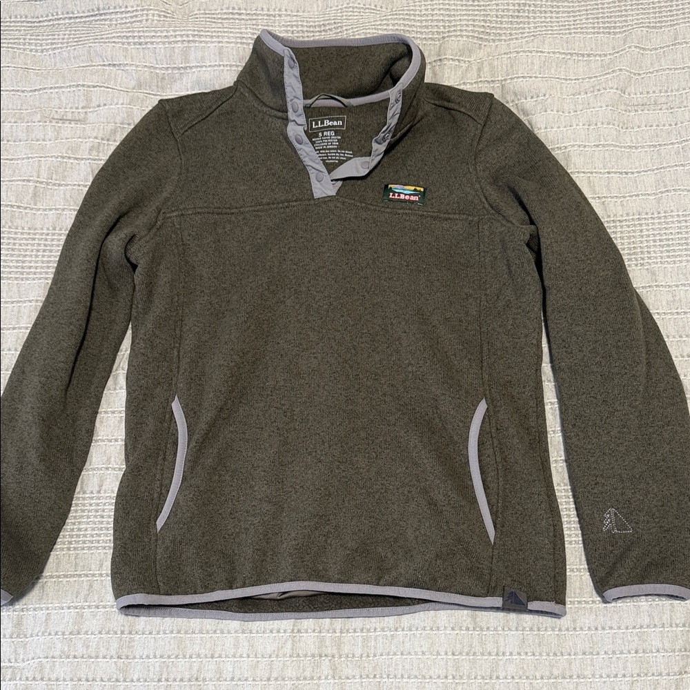 L.L. Bean Women's Dark Olive Sweater Fleece Pullover